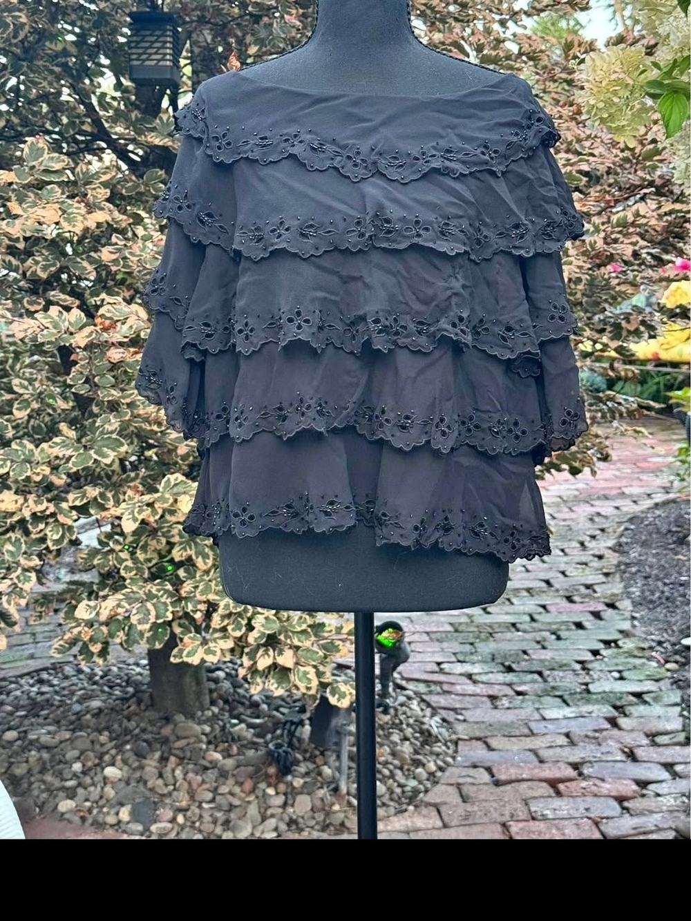 Black Tiered Eyelet Ruffle Skirt